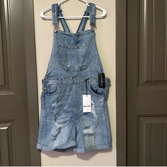 Black Label Denim - Black Label Silver Icing Girlfriend Shortfall Denim Cotton Overalls Shorts 1XL